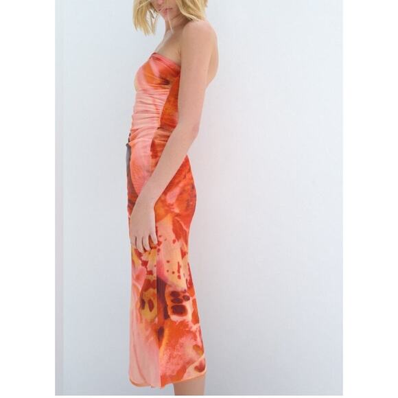 NWT Zara Strapless Printed Tulle Dress Size Medium - Picture 3 of 13